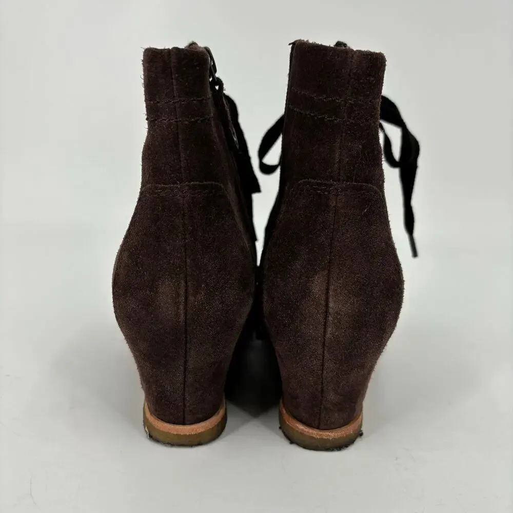 Earth‎ Ankle Boot Size 7.5 Kalmar Hidden Wedge Chocolate Brown Leather Side Zip